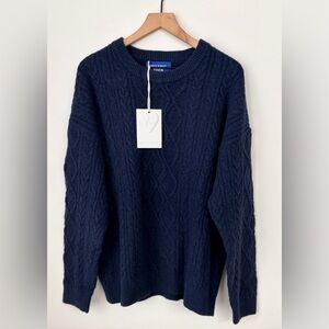 Aelfric Eden Navy Blue Cable Knit Crewneck Sweater